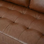 Whisen PU Leather 3-Seat Sofa, Mid-Century Modern Sofa Couch with Tufted Design, Solid Wood Legs, 2 Bolster Pillows