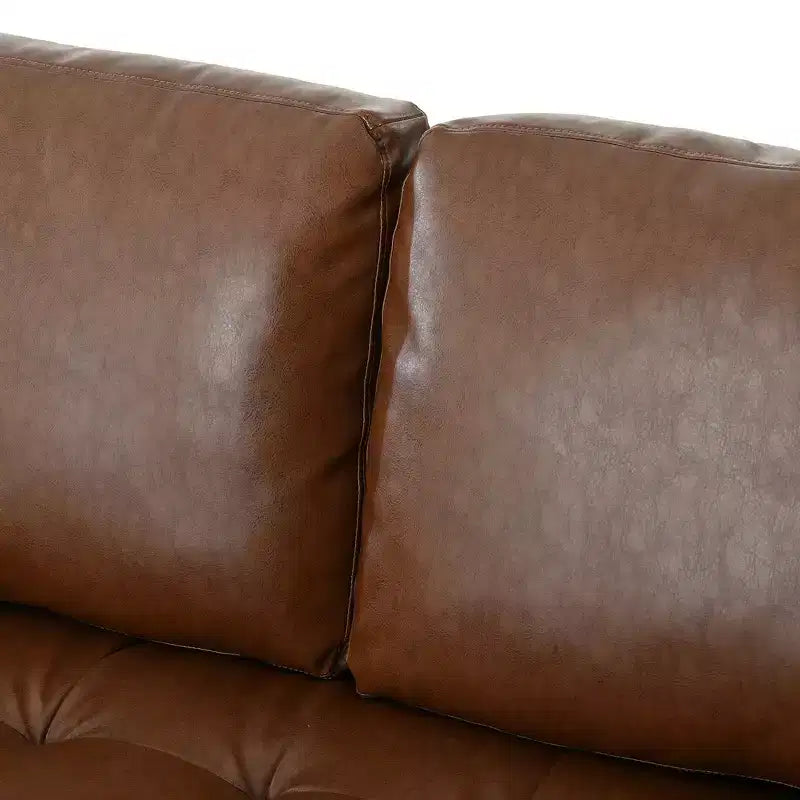 Whisen PU Leather 3-Seat Sofa, Mid-Century Modern Sofa Couch with Tufted Design, Solid Wood Legs, 2 Bolster Pillows