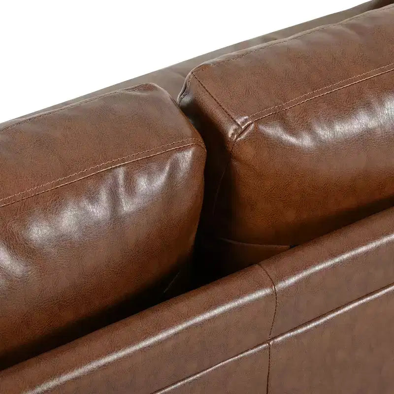 Whisen PU Leather 3-Seat Sofa, Mid-Century Modern Sofa Couch with Tufted Design, Solid Wood Legs, 2 Bolster Pillows