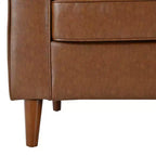 Whisen PU Leather 3-Seat Sofa, Mid-Century Modern Sofa Couch with Tufted Design, Solid Wood Legs, 2 Bolster Pillows