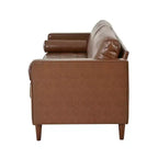 Whisen PU Leather 3-Seat Sofa, Mid-Century Modern Sofa Couch with Tufted Design, Solid Wood Legs, 2 Bolster Pillows