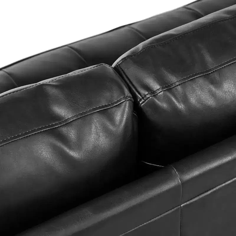 Whisen PU Leather 3-Seat Sofa, Mid-Century Modern Sofa Couch with Tufted Design, Solid Wood Legs, 2 Bolster Pillows