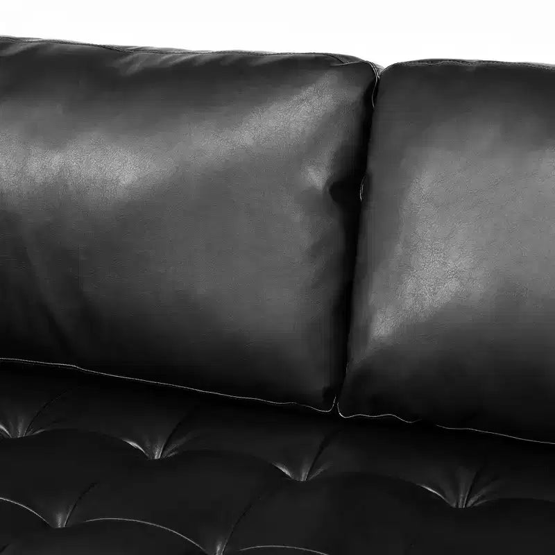Whisen PU Leather 3-Seat Sofa, Mid-Century Modern Sofa Couch with Tufted Design, Solid Wood Legs, 2 Bolster Pillows