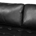 Whisen PU Leather 3-Seat Sofa, Mid-Century Modern Sofa Couch with Tufted Design, Solid Wood Legs, 2 Bolster Pillows