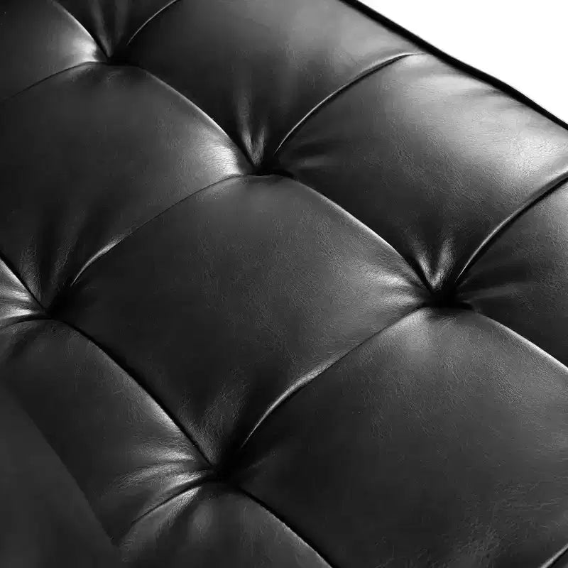 Whisen PU Leather 3-Seat Sofa, Mid-Century Modern Sofa Couch with Tufted Design, Solid Wood Legs, 2 Bolster Pillows