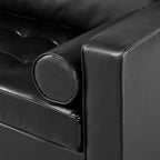 Whisen PU Leather 3-Seat Sofa, Mid-Century Modern Sofa Couch with Tufted Design, Solid Wood Legs, 2 Bolster Pillows