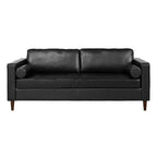 Whisen PU Leather 3-Seat Sofa, Mid-Century Modern Sofa Couch with Tufted Design, Solid Wood Legs, 2 Bolster Pillows