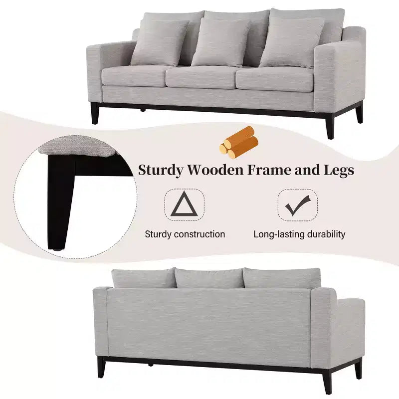 Canapé 3 places Whisen Modern Comfy, avec pieds en bois