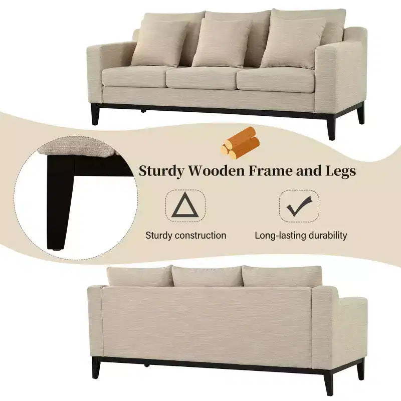 Canapé 3 places Whisen Modern Comfy, avec pieds en bois
