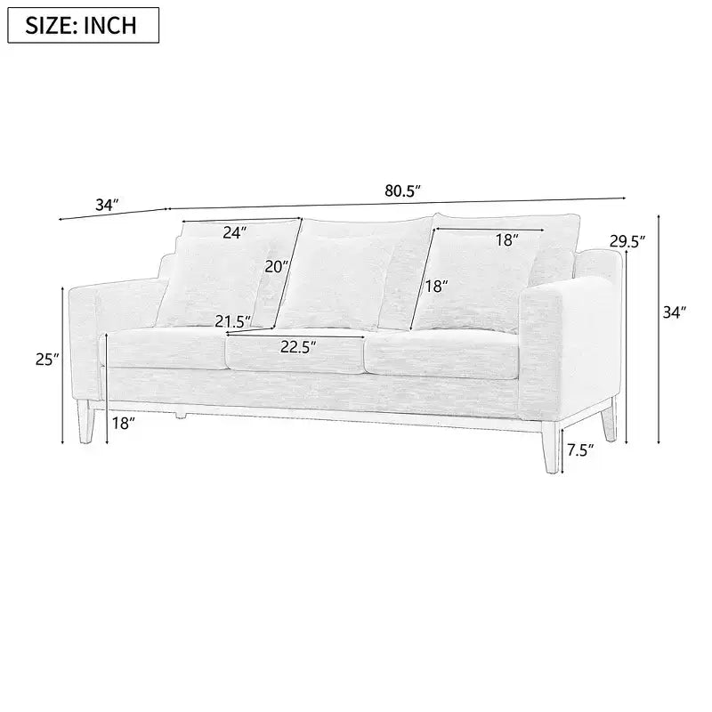 Canapé 3 places Whisen Modern Comfy, avec pieds en bois