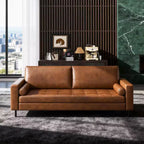 80.31 Canapé 3 places moderne du milieu du siècle en similicuir avec coussins cylindriques pour salon, bureau, appartement, marron Gaoyangjiaju