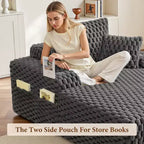 KERDOM Canapé de salon chaise longue confortable surdimensionné, canapé-lit douillet avec coussins moelleux, porte-gobelet et pochette de lecture