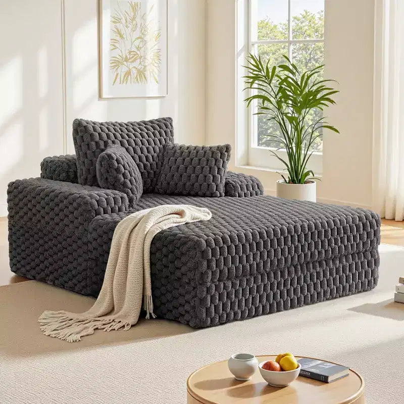 KERDOM Chaise Lounge Sofa Comfy Oversized, Plush Cushioned Comfort Sofa Bed with Cup Holder and Reading Pocket