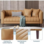 Faux Leather Sofas Couches with 2 Throw Pillows, Mid Century Modern Loveseat Sofa, 3 Seater Sofa and Wood Legs, Easy Assembly, for Living Room