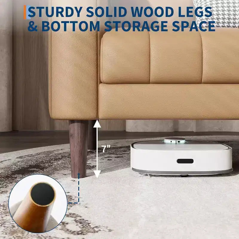 Faux Leather Sofas Couches with 2 Throw Pillows, Mid Century Modern Loveseat Sofa, 3 Seater Sofa and Wood Legs, Easy Assembly, for Living Room