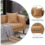 Faux Leather Sofas Couches with 2 Throw Pillows, Mid Century Modern Loveseat Sofa, 3 Seater Sofa and Wood Legs, Easy Assembly, for Living Room