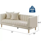 Faux Leather Sofas Couches with 2 Throw Pillows, Mid Century Modern Loveseat Sofa, 3 Seater Sofa and Wood Legs, Easy Assembly, for Living Room