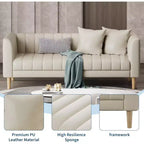 Faux Leather Sofas Couches with 2 Throw Pillows, Mid Century Modern Loveseat Sofa, 3 Seater Sofa and Wood Legs, Easy Assembly, for Living Room