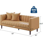 Faux Leather Sofas Couches with 2 Throw Pillows, Mid Century Modern Loveseat Sofa, 3 Seater Sofa and Wood Legs, Easy Assembly, for Living Room