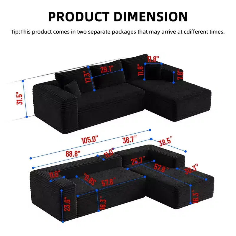 MAYEERTY 106 Wide-Wale Corduroy Compression Sofa Bed, Convertible Sleeper Couch for Living Room Guest Room