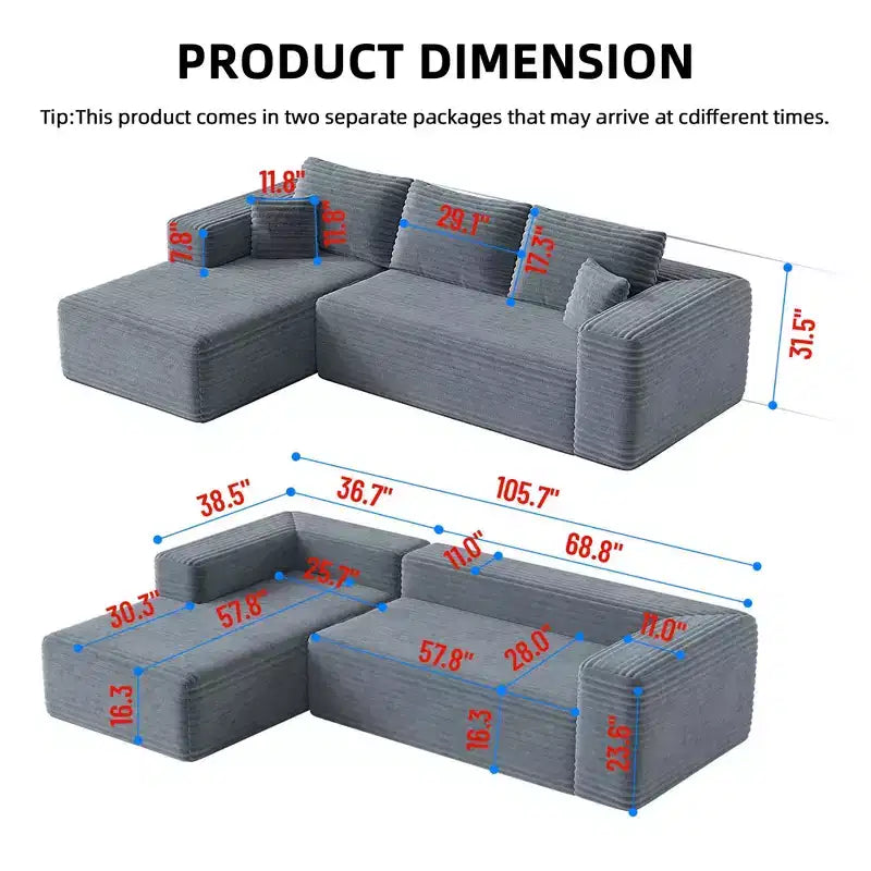 MAYEERTY 106 Wide-Wale Corduroy Compression Sofa Bed, Convertible Sleeper Couch for Living Room Guest Room
