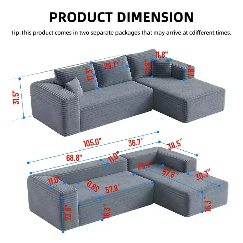MAYEERTY 106 Wide-Wale Corduroy Compression Sofa Bed, Convertible Sleeper Couch for Living Room Guest Room