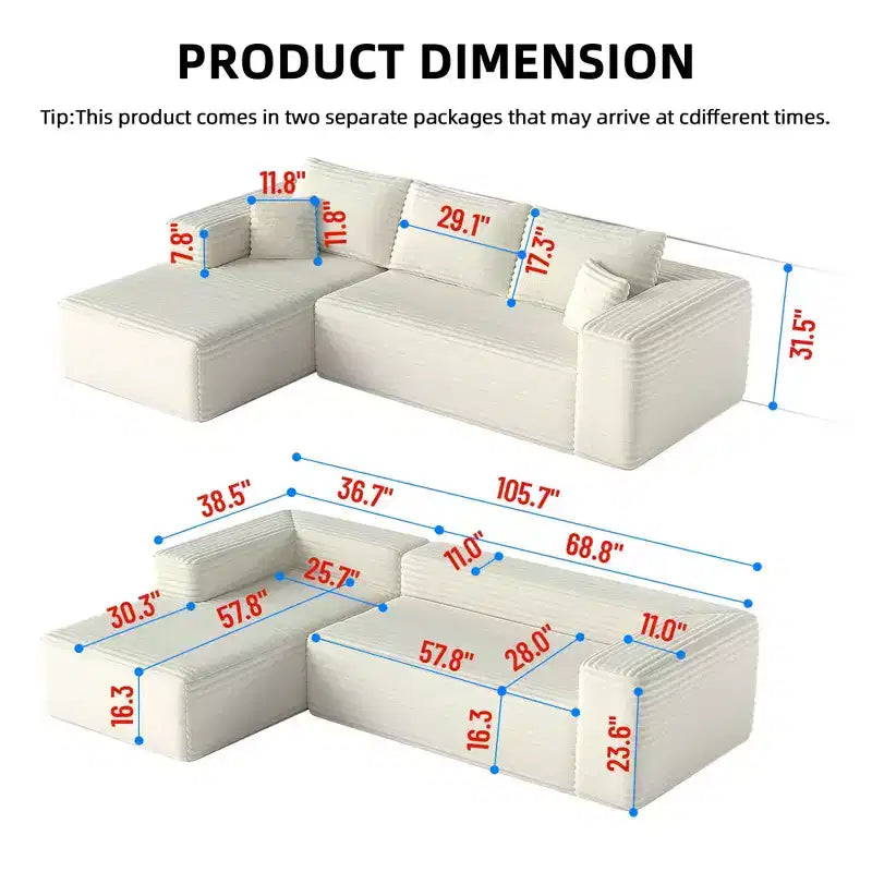 MAYEERTY 106 Wide-Wale Corduroy Compression Sofa Bed, Convertible Sleeper Couch for Living Room Guest Room