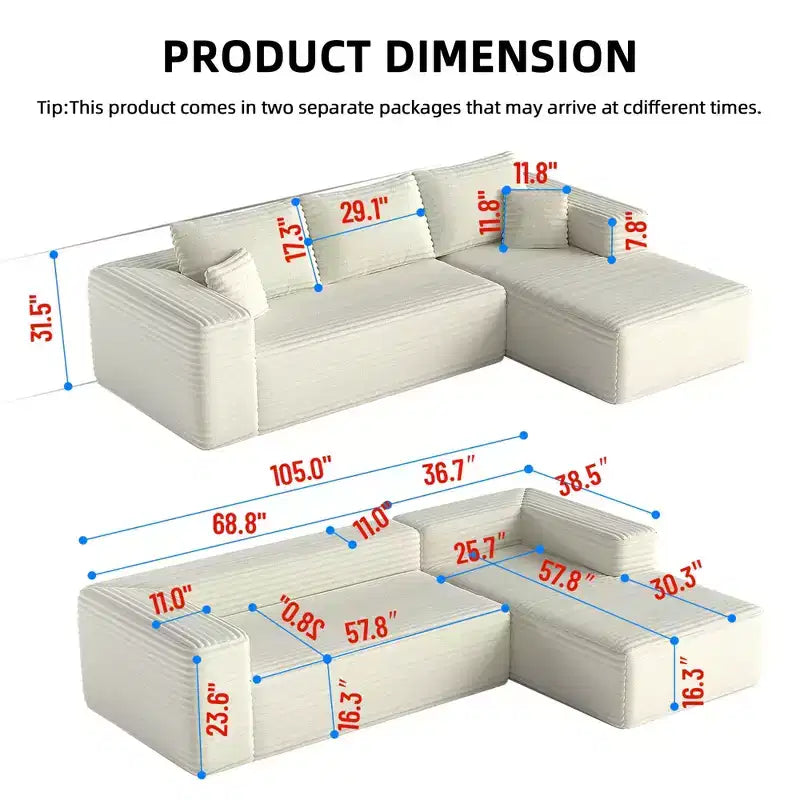 MAYEERTY 106 Wide-Wale Corduroy Compression Sofa Bed, Convertible Sleeper Couch for Living Room Guest Room