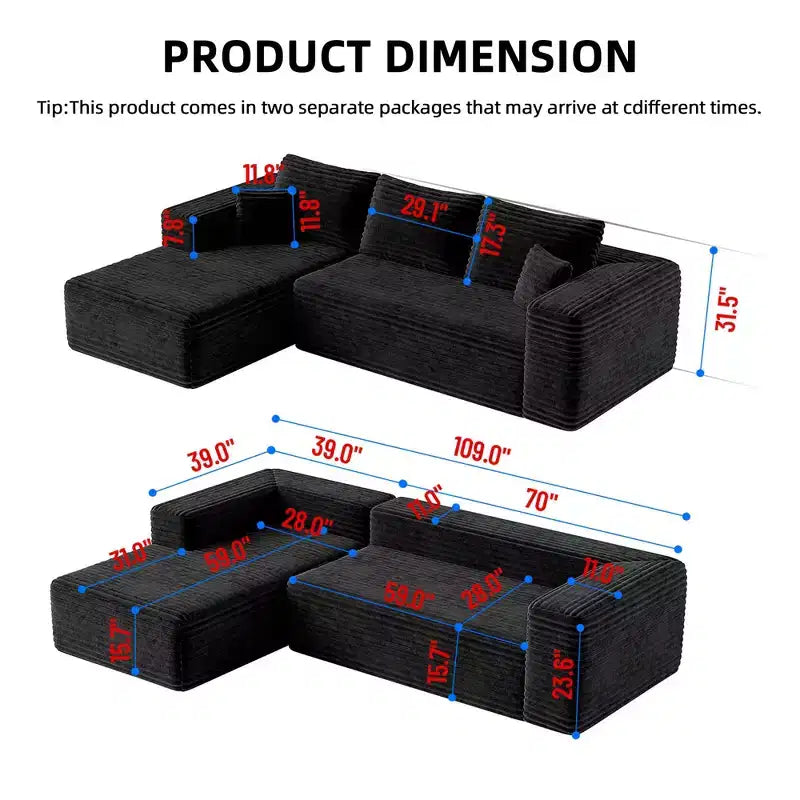MAYEERTY 106 Wide-Wale Corduroy Compression Sofa Bed, Convertible Sleeper Couch for Living Room Guest Room
