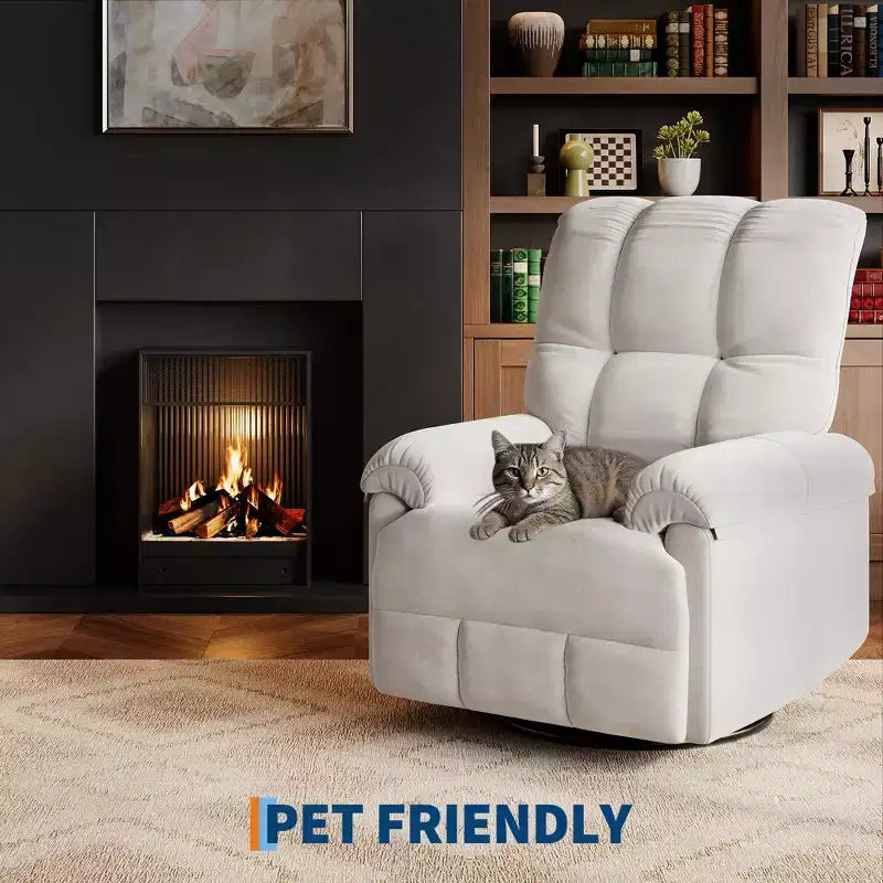 Fauteuil inclinable, fauteuil de relaxation pivotant à 360° avec accoudoirs rembourrés et assise profonde, fauteuil de canapé inclinable rembourré en chenille pour salon