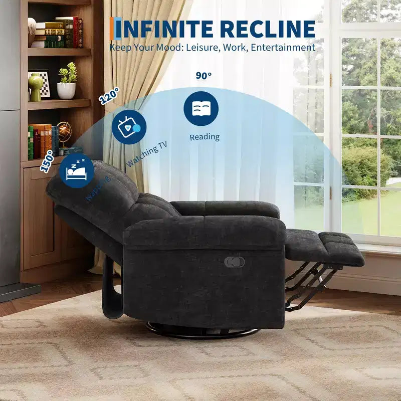 Fauteuil inclinable, fauteuil de relaxation pivotant à 360° avec accoudoirs rembourrés et assise profonde, fauteuil de canapé inclinable rembourré en chenille pour salon