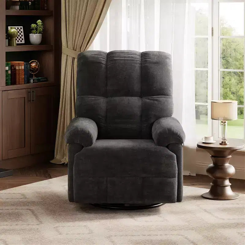 Fauteuil inclinable, fauteuil de relaxation pivotant à 360° avec accoudoirs rembourrés et assise profonde, fauteuil de canapé inclinable rembourré en chenille pour salon