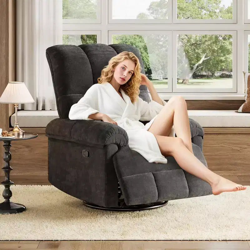 Fauteuil inclinable, fauteuil de relaxation pivotant à 360° avec accoudoirs rembourrés et assise profonde, fauteuil de canapé inclinable rembourré en chenille pour salon