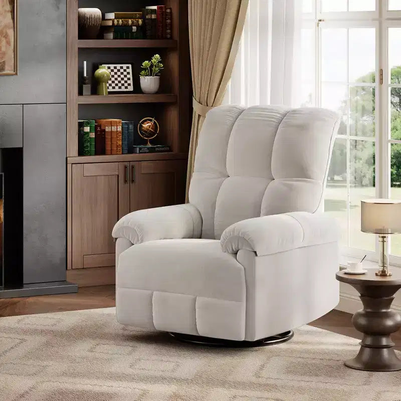Recliner Chair, 360 Swivel Rocker Glider Nursery Chair with Padded Armrest and Deep Seat, Chenille Upholstered Reclining Sofa Chair for Living Room
