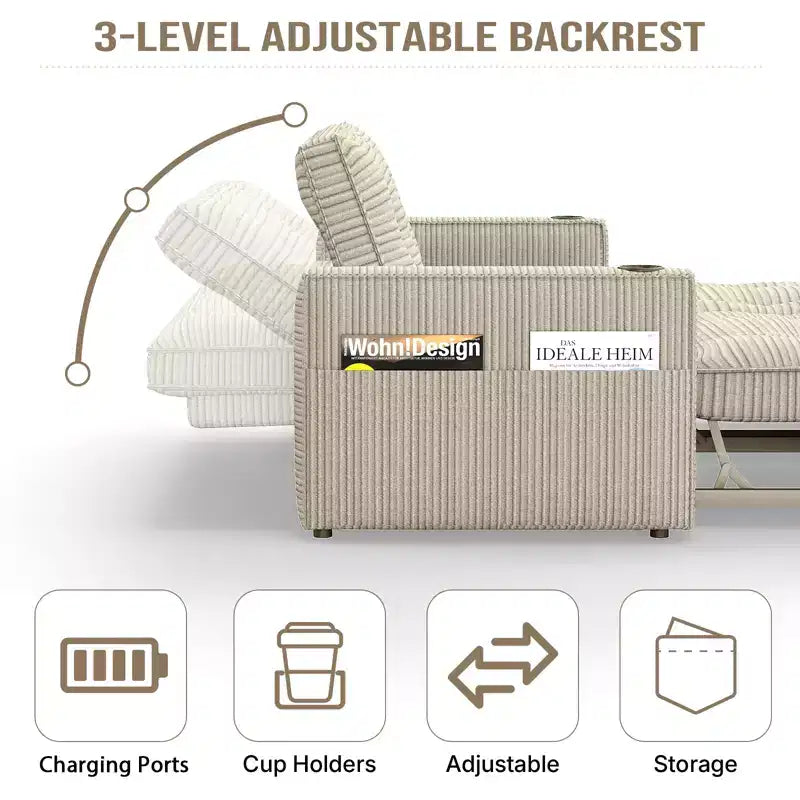MooxvMoo 73 Queen Size Loveseat Sleeper Sofa w/ Pull Out Bed, Pockets and USB, Modern 2 Seater Convertible Small Couch for Living Room, Beige