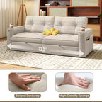 MooxvMoo 73 Queen Size Loveseat Sleeper Sofa w/ Pull Out Bed, Pockets and USB, Modern 2 Seater Convertible Small Couch for Living Room, Beige