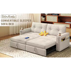 MooxvMoo 73 Queen Size Loveseat Sleeper Sofa w/ Pull Out Bed, Pockets and USB, Modern 2 Seater Convertible Small Couch for Living Room, Beige