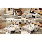 MooxvMoo 73 Queen Size Loveseat Sleeper Sofa w/ Pull Out Bed, Pockets and USB, Modern 2 Seater Convertible Small Couch for Living Room, Beige