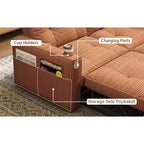 MooxvMoo 73 Queen Size Loveseat Sleeper Sofa w/ Pull Out Bed, Pockets and USB, Modern 2 Seater Convertible Small Couch for Living Room, Orange