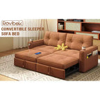 MooxvMoo 73 Queen Size Loveseat Sleeper Sofa w/ Pull Out Bed, Pockets and USB, Modern 2 Seater Convertible Small Couch for Living Room, Orange