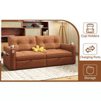 MooxvMoo 73 Queen Size Loveseat Sleeper Sofa w/ Pull Out Bed, Pockets and USB, Modern 2 Seater Convertible Small Couch for Living Room, Orange