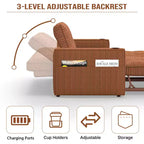MooxvMoo 73 Queen Size Loveseat Sleeper Sofa w/ Pull Out Bed, Pockets and USB, Modern 2 Seater Convertible Small Couch for Living Room, Orange