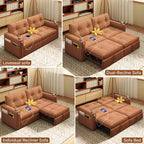 MooxvMoo 73 Queen Size Loveseat Sleeper Sofa w/ Pull Out Bed, Pockets and USB, Modern 2 Seater Convertible Small Couch for Living Room, Orange
