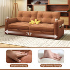 MooxvMoo 73 Queen Size Loveseat Sleeper Sofa w/ Pull Out Bed, Pockets and USB, Modern 2 Seater Convertible Small Couch for Living Room, Orange