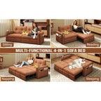 MooxvMoo 73 Queen Size Loveseat Sleeper Sofa w/ Pull Out Bed, Pockets and USB, Modern 2 Seater Convertible Small Couch for Living Room, Orange