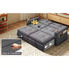 MooxvMoo 73 Queen Size Loveseat Sleeper Sofa w/ Pull Out Bed, Pockets and USB, Modern 2 Seater Convertible Small Couch for Living Room, Gray