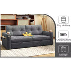 MooxvMoo 73 Queen Size Loveseat Sleeper Sofa w/ Pull Out Bed, Pockets and USB, Modern 2 Seater Convertible Small Couch for Living Room, Gray