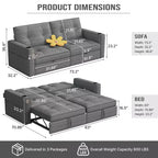 MooxvMoo 73 Queen Size Loveseat Sleeper Sofa w/ Pull Out Bed, Pockets and USB, Modern 2 Seater Convertible Small Couch for Living Room, Gray