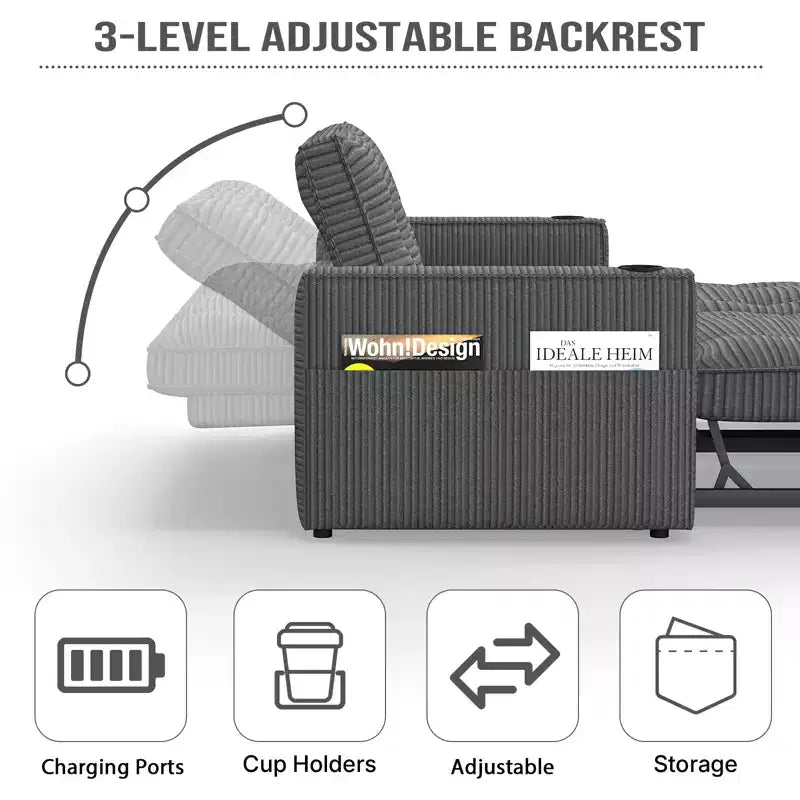 MooxvMoo 73 Queen Size Loveseat Sleeper Sofa w/ Pull Out Bed, Pockets and USB, Modern 2 Seater Convertible Small Couch for Living Room, Gray