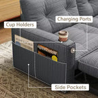 MooxvMoo 73 Queen Size Loveseat Sleeper Sofa w/ Pull Out Bed, Pockets and USB, Modern 2 Seater Convertible Small Couch for Living Room, Gray